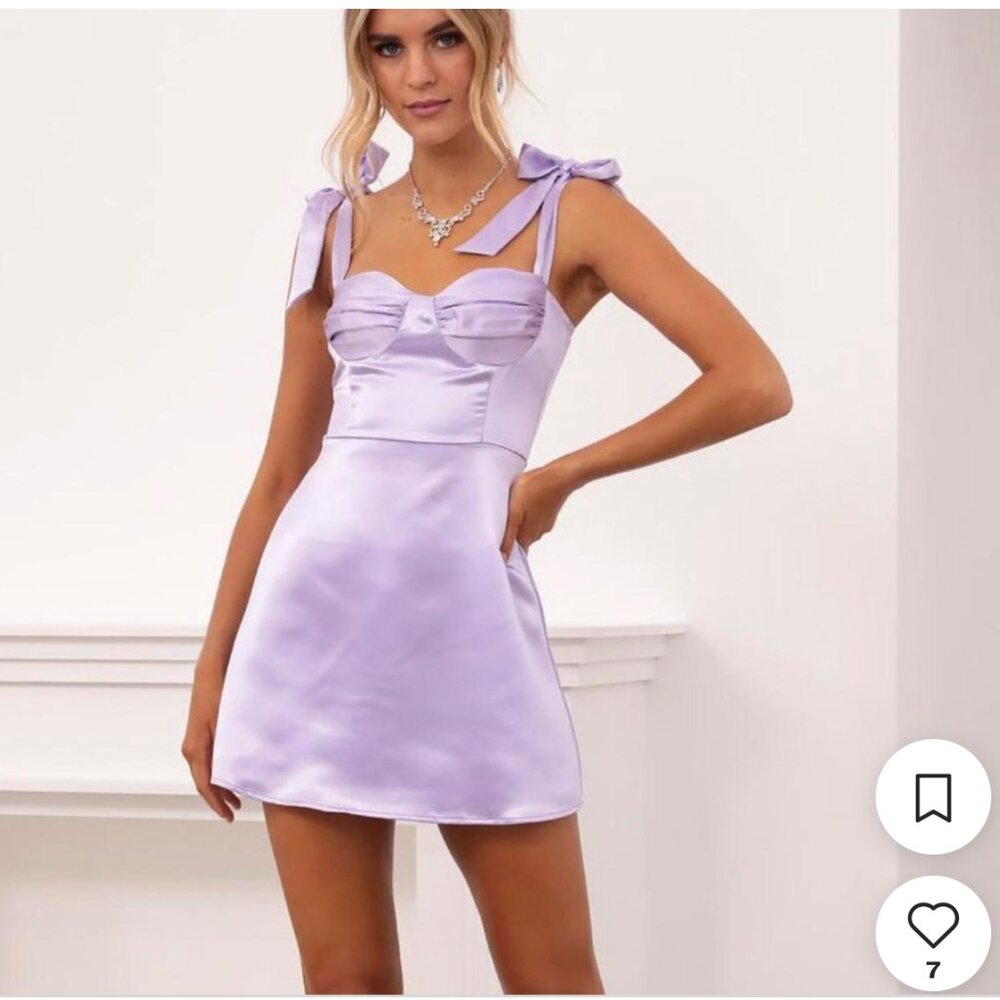 Satin Love Ties Mini Dress in Lilac LUCY IN THE SKY NWOT